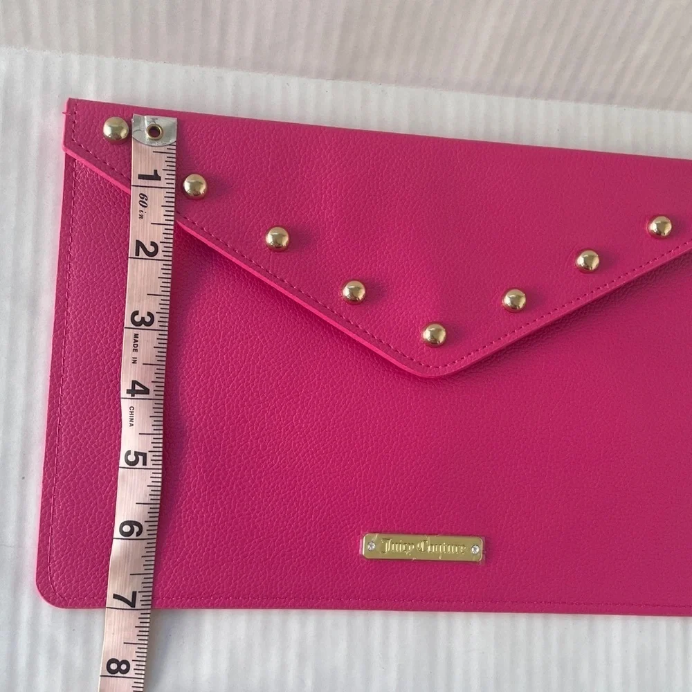 Juicy Couture Envelope Clutch Bag Bright Barbie Pink Gold Studs NWOT